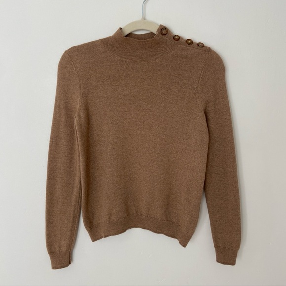 Sezane Jacob Jumper Merino Wool Camel Sweater Mock Neck size XS French Fitted - Picture 3 of 9